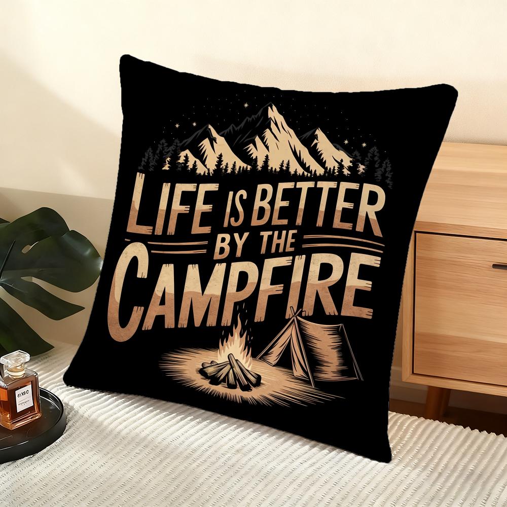 H-Happy Camping Cushion Cover Soft Short Plush Pillow Cover Smooth Cozy Texture Aesthetic Cushion Case Home Decor