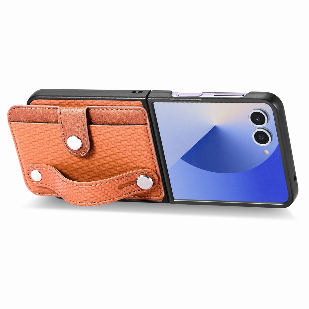 Чехол для Samsung Galaxy Z Flip7 5G Кожаный чехол на заднюю панель телефона с текстурой углеродного волокна с держателем для карт