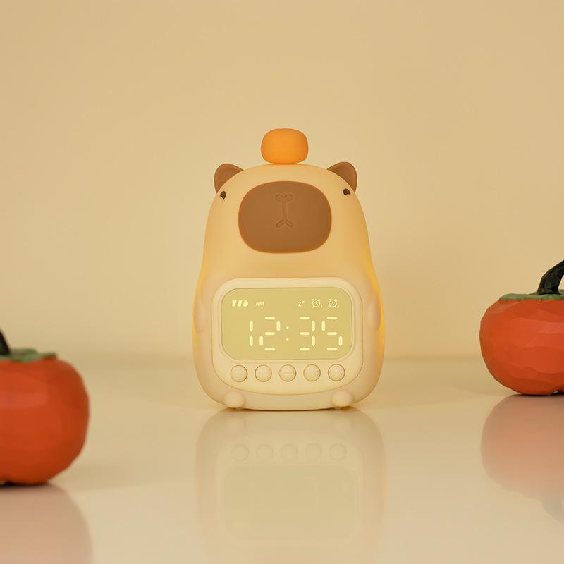 Rechargeable Capybara Silicone Alarm Clock & Dimmable Night Light LED