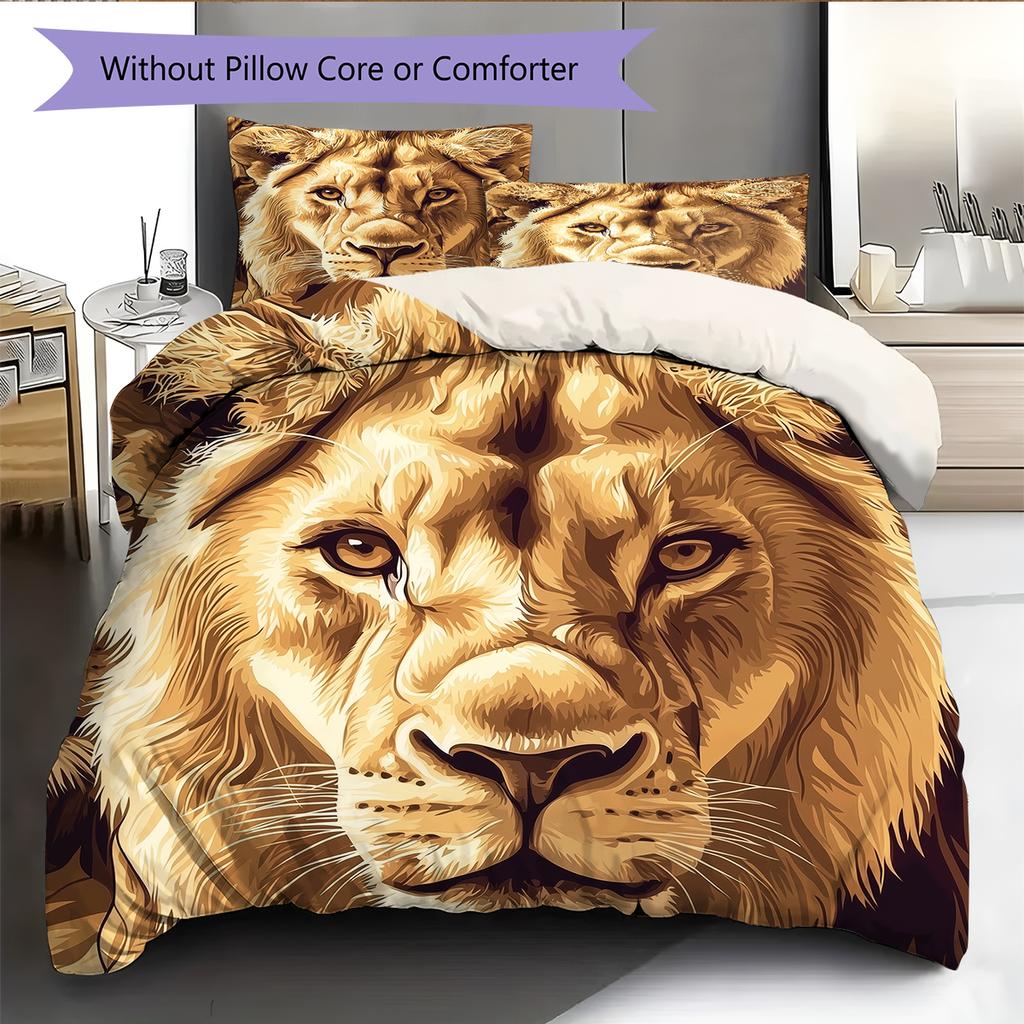 Brown Lion Pattern Bedding Home Decoration Birthday Gift (1 * duvet cover + 2 * pillowcase, without core)