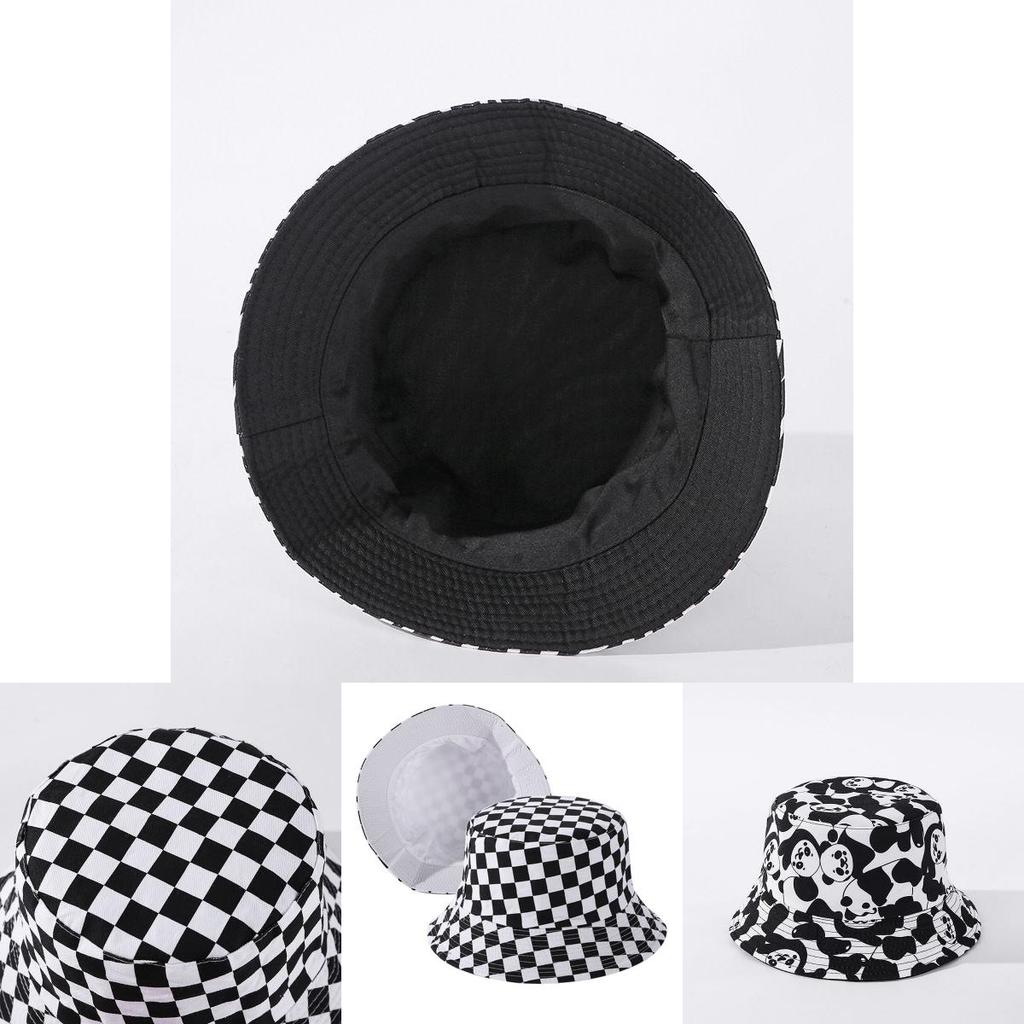 Stylish Black White Print Folding Fisherman Bucket Hat With Smiley Face Patch For Unisex Use