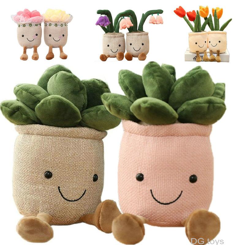 Lifelike Tulip Succulent Plants Plush Stuffed Toys Vrious Potted Flower Cactus Bookshelf Home Living Room Decor For Girl Gift
