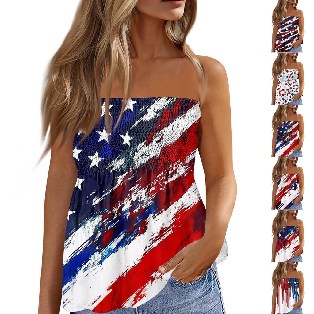 Summer Tube Tops For Women,Cute Sexy Off Shoulder Print Sleeveless T-Shirt