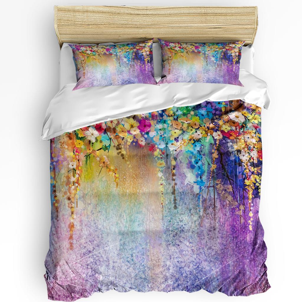 Весенние цветы лианы Сине-фиолетовый пододеяльник с наволочкой На заказ 3 предмета Комплект постельного белья Покрывало для одеяла Двуспальная кровать Домашний текстиль