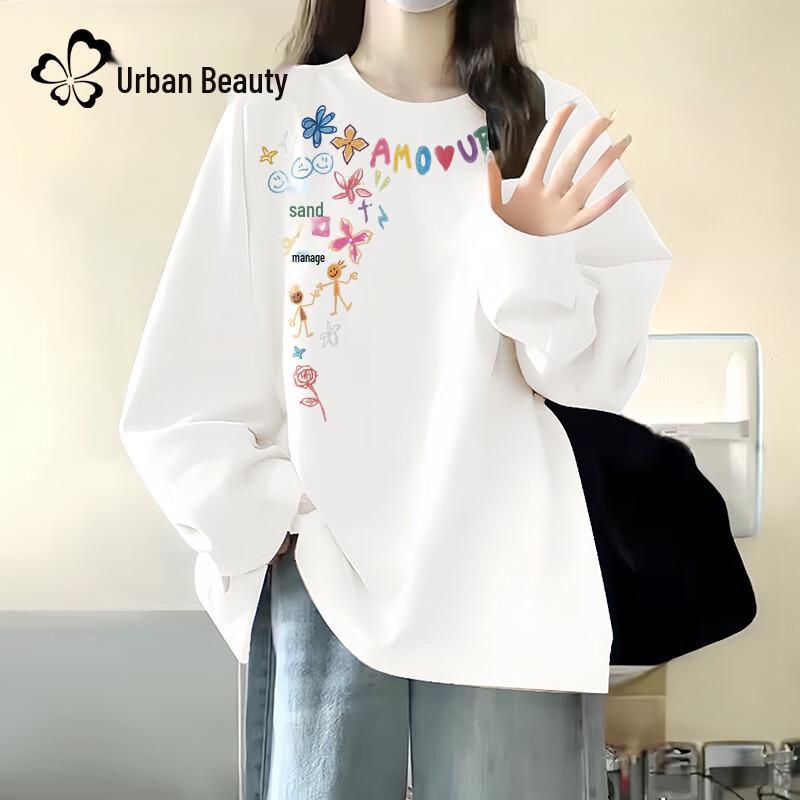 Женская хлопковая футболка Urban Beauty 2025 Осень Свободный крой Длинный рукав