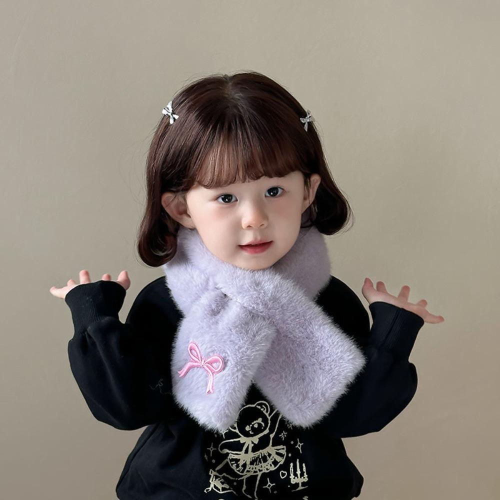 Fashion Solid Color Bowknot Scarf Korean Style Warm Kids Plush Scarf Windproof Casual Anti-Cold Neckerchief Girls