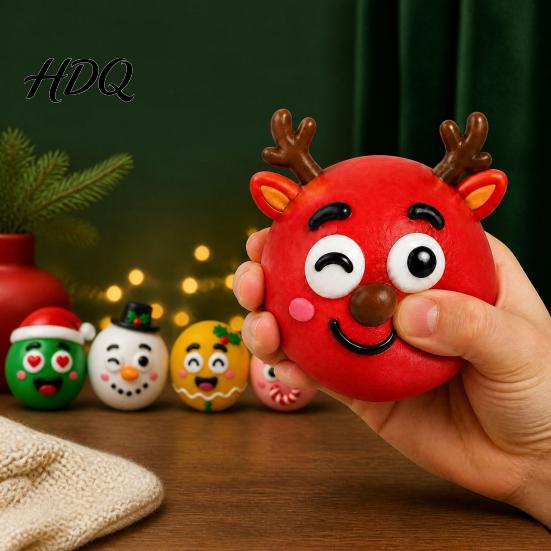 Съемный антистрессовый мячик с выражением лица 1/5 шт. DIY Рождественская игрушка для снятия стресса Олень Снеговик с аксессуарами для рождественских чулок Мягкий сжимаемый сенсорный