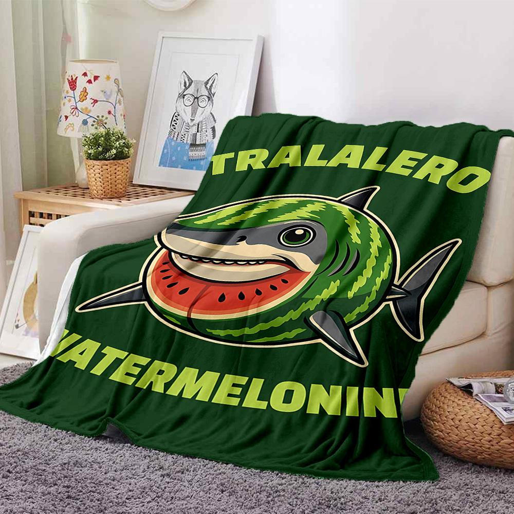 1 шт. Плед Watermelonini Tralalero Мягкий Фланелевый, Уютный Всесезонный Полиэстер, Идеально для Дома, Офиса