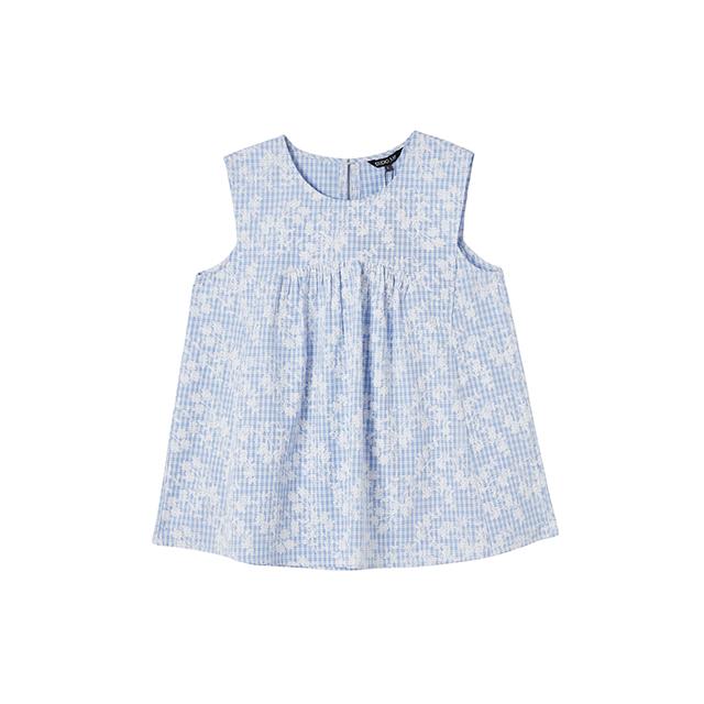 LAP Embossed Shirred Sleeveless Blouse Aq2Wb564