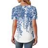 T Shirts For Women Pleated Round Neck Dressy Casual Blouses Printing Short Sleeve Summer Tops Loose Fit