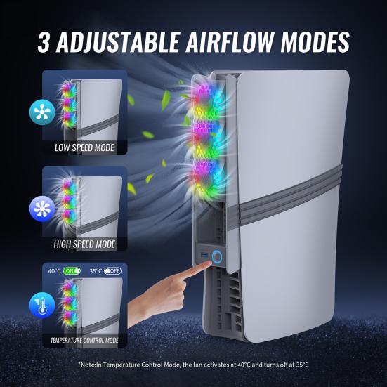 Game Console Cooling Low Noise Adjustable Fan with RGB Lighting USB External Fan Cooler