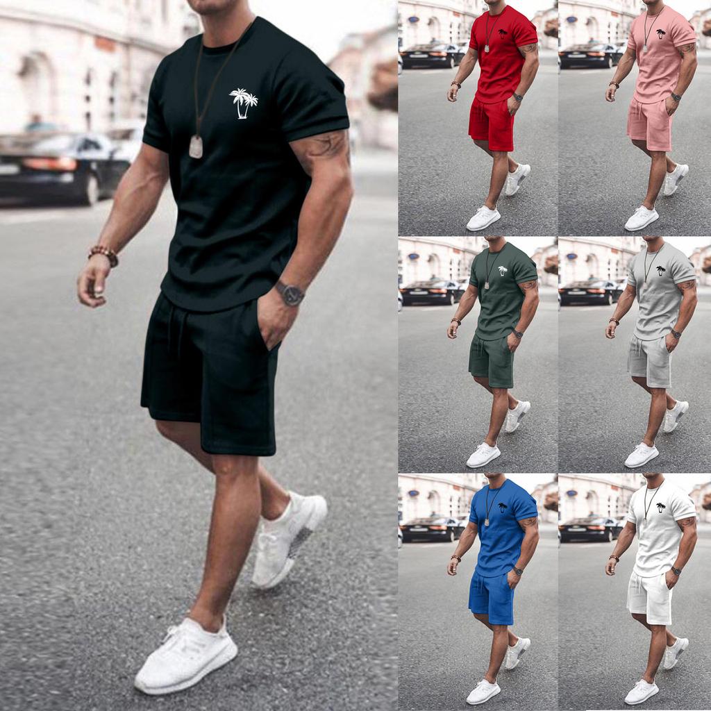 Мужские комплекты из двух предметов, летние повседневные футболки с короткими рукавами и классические спортивные шорты, комплект спортивного костюма