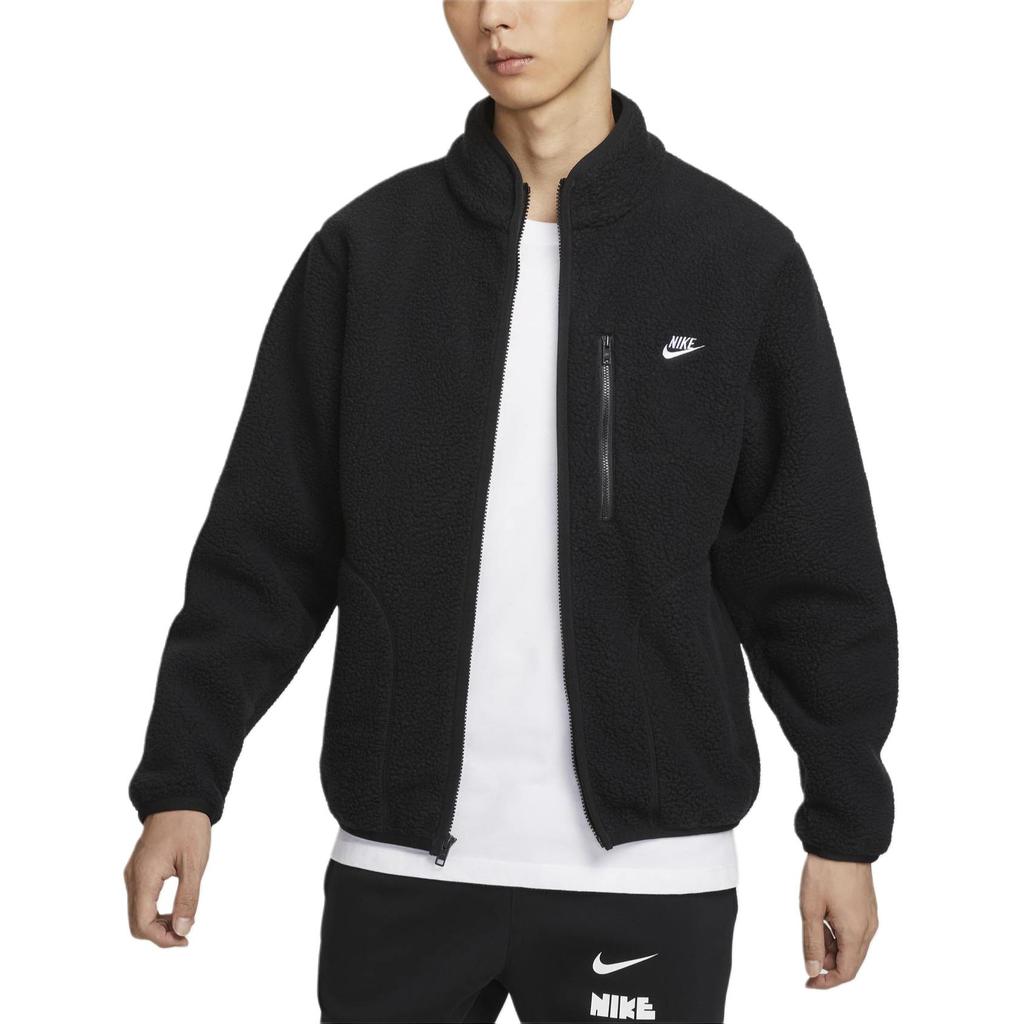 Nike Клубная повседневная модная простая флисовая куртка на молнии с длинным рукавом Мужские куртки Черный Белый FZ0889-010