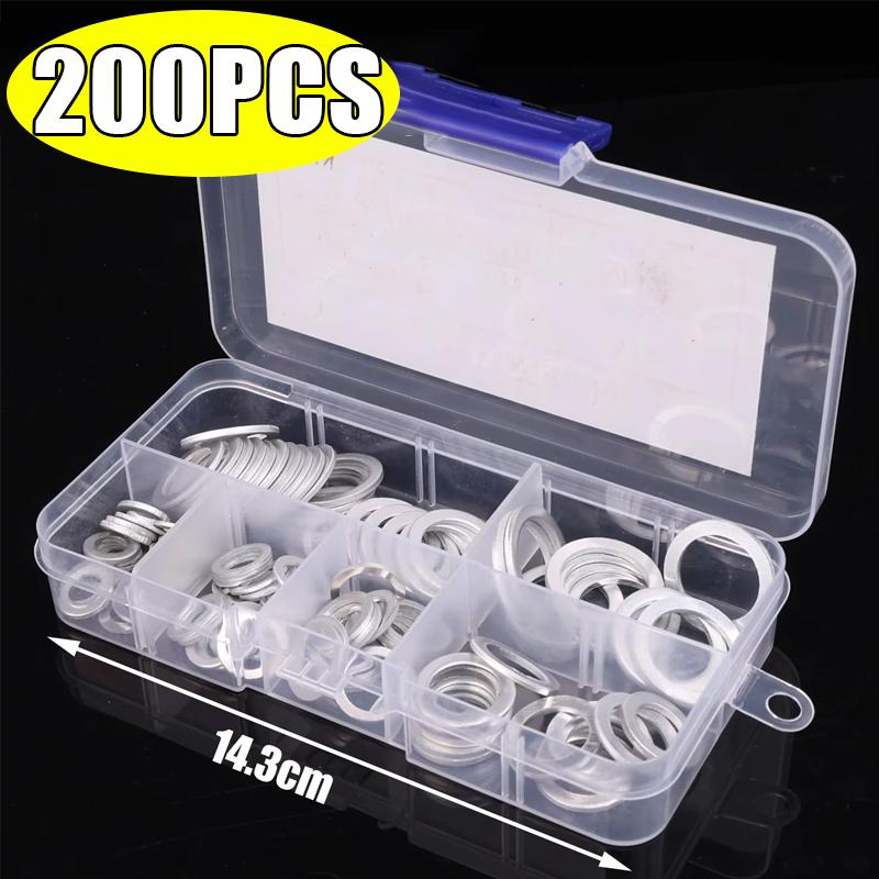 Automotive Oil Drain Plug Gasket Aluminum Crush Washer Assortment Kit M6-M16 100/200Pcs Metric Seal for Car Engine Repair Tool
