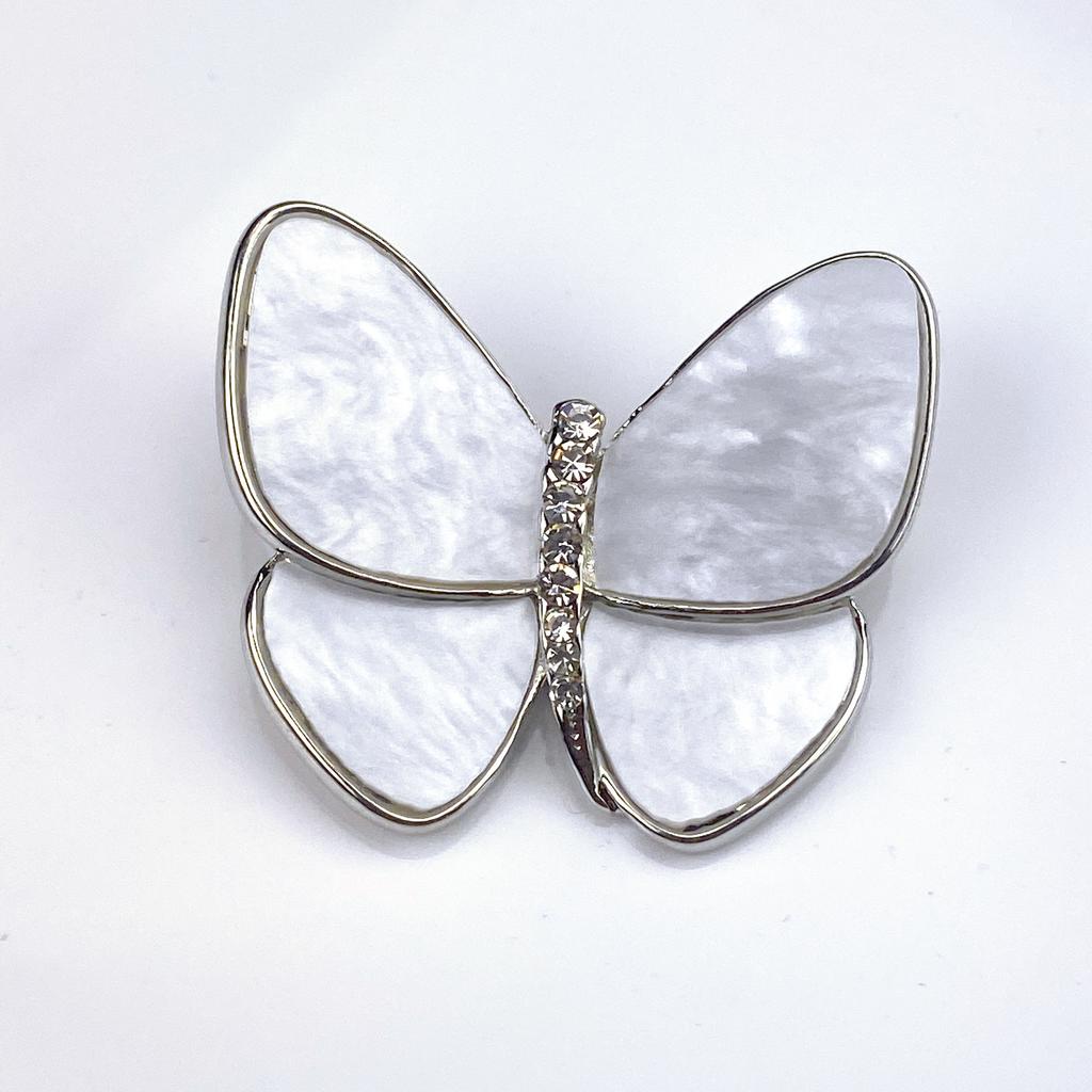 1PCS Butterfly Brooch Elegant Design Sense Rose White Stone Jewelry