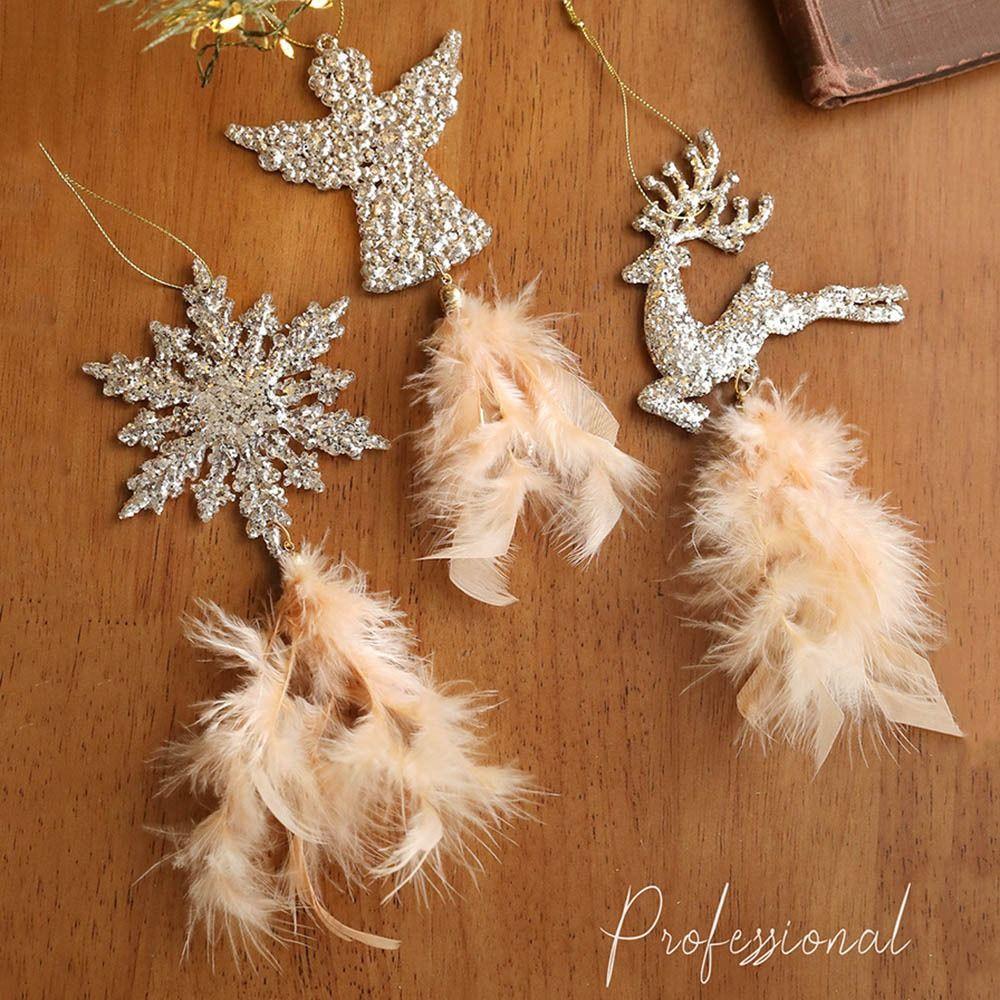 Plastic Christmas Tree Feather Pendant Snowflake Angel Christmas Hanging Decoration Feather Elk Hanging Ornament