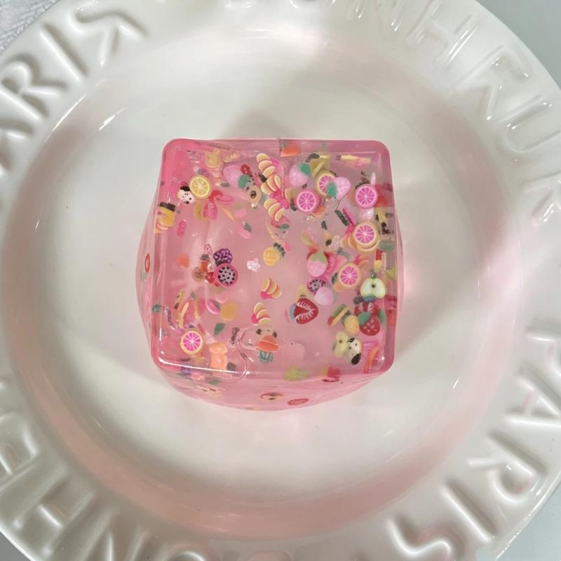 Colorful Cut Fruit Confetti Transparent Cube Squeeze Toy Soft Fidget Toy for Christmas Stocking Stuffers