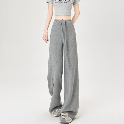 Весенние и летние прямые спортивные брюки с высокой талией и тонким шнурком