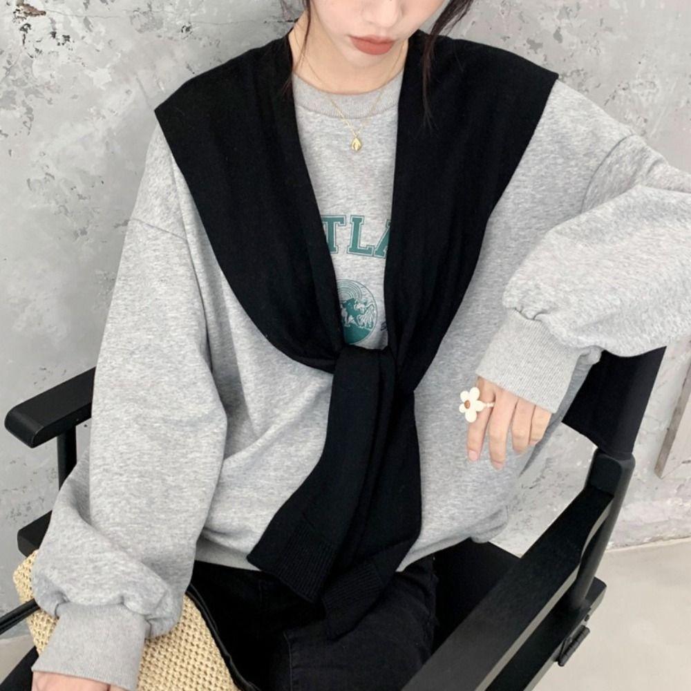 Solid Color Knitted Shawl Cape Knit Scarf All-match Fake Collar  Women