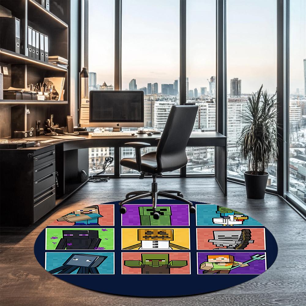 Minecraft Printed Round Rug Carpet Chair Rug Area Rug Entryway Doormats,for Office Chair Living Room Bedroom Kitchen Room.