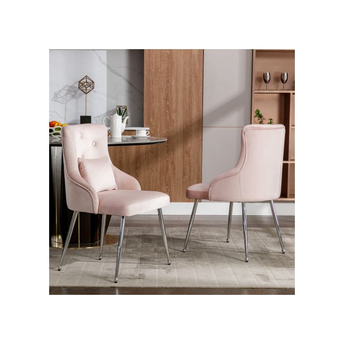 Set de 4 chaises de salle à manger - MUVOE - Rose - Tissu velours - Ergonomique - Dossier avec boutons