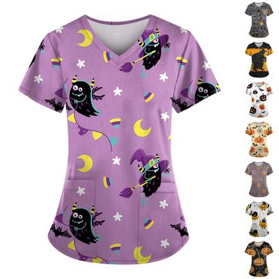 Женский модный повседневный топ с v-образным вырезом и принтом на Хэллоуин, защитный рабочий костюм