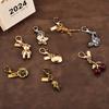 1Pc High-quality Alloy Keychains Pendant Golden Bear Flower Cherry Charms Lobster Clasp Badge Holder Car Keys DIY Accessories