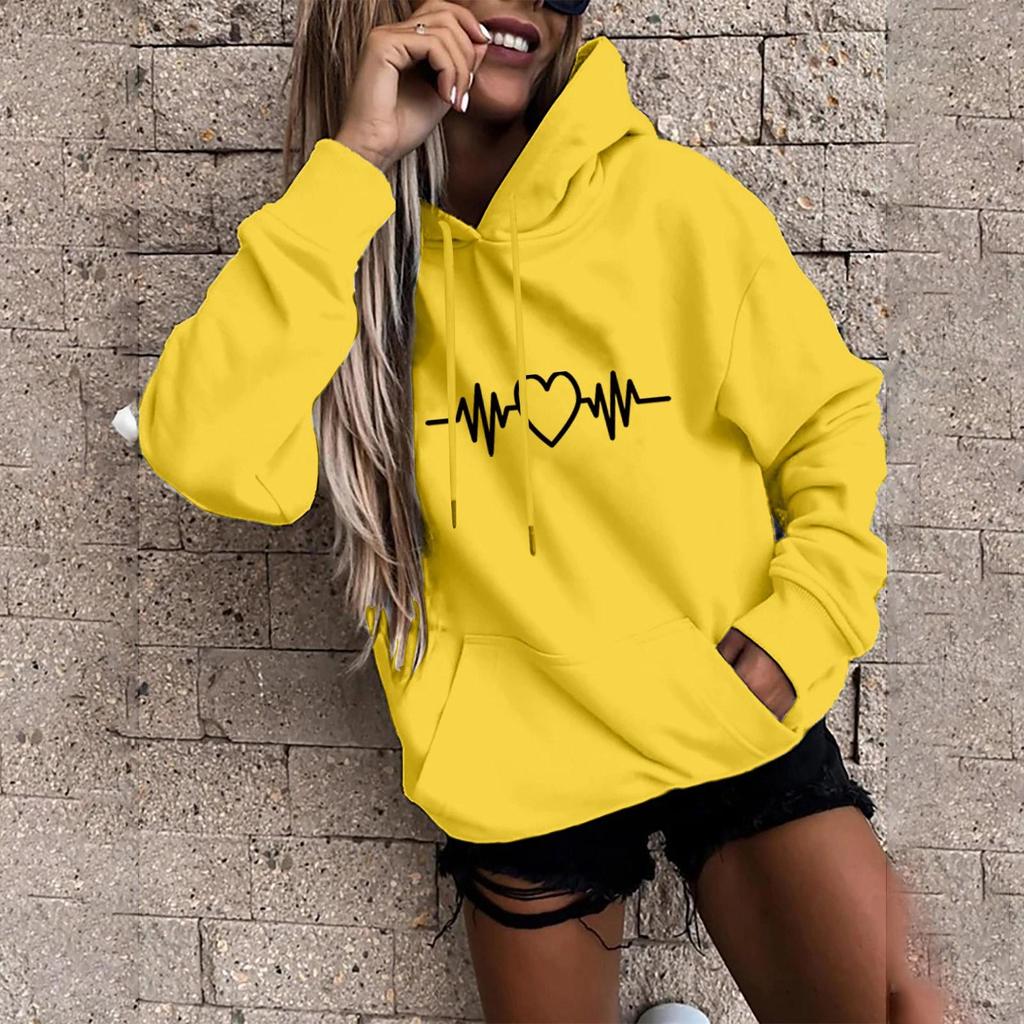 Kaixinjiuhao Women Fashion Casual Fun Print Hooded Sweatshirt Loose Sports Tops Pullover