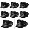 Black Painter Hat PU Leather Newsboy Cap Retro Beret Hat
