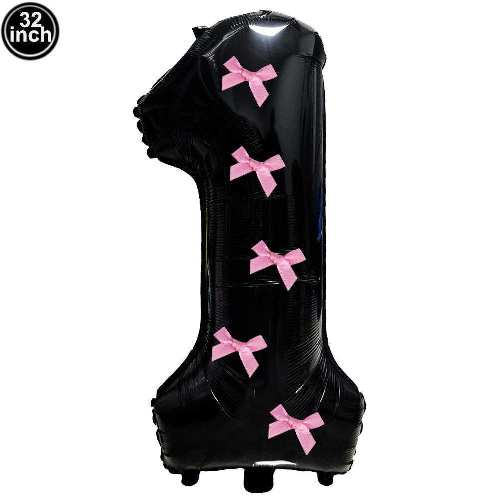32inch Aluminum Film Black Bow Number Balloons Ribbon Bows Balloons for Birthday Decoration Supplies Anniversary Number Balloons