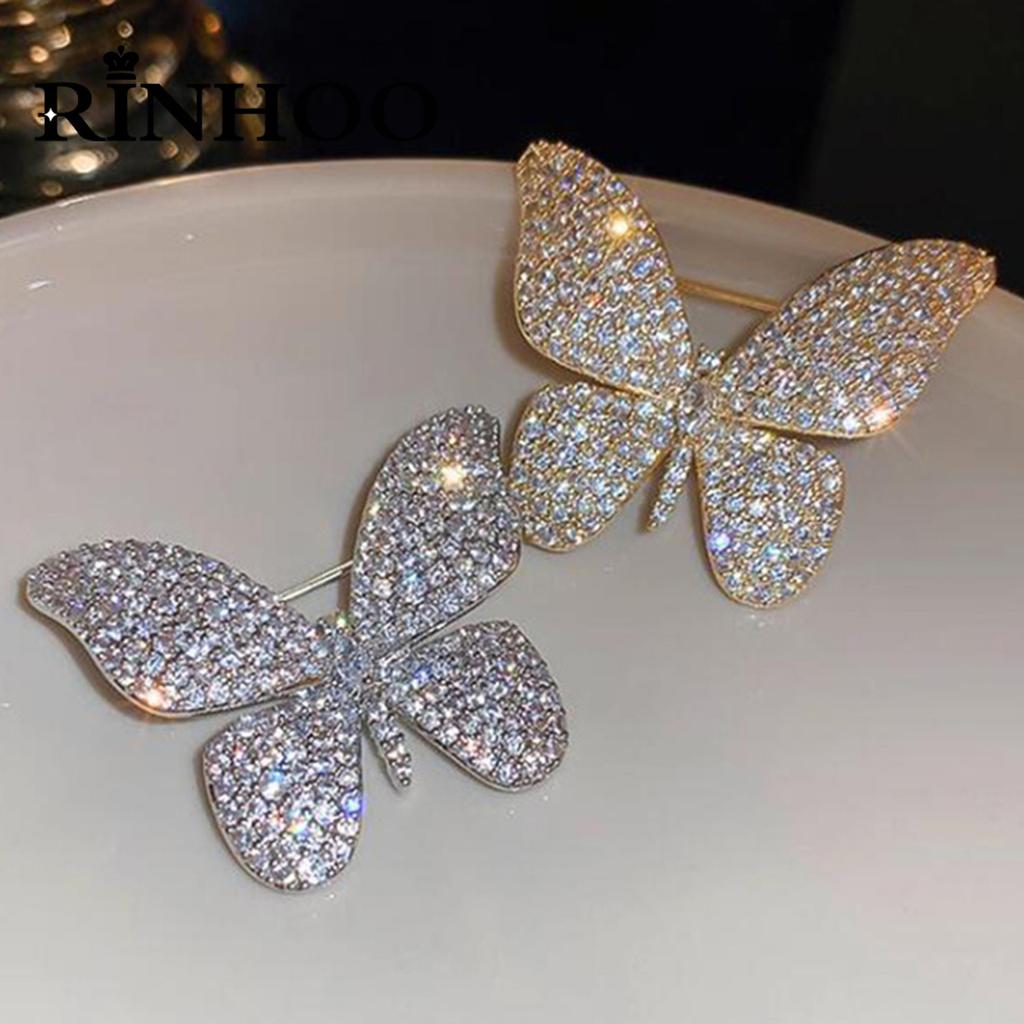 Rinhoo Shining Full Rhinestone Butterfly Brooch For Women Elegant Crystal Insect Collar Lapel Pins Animal Corsage Party Jewelry