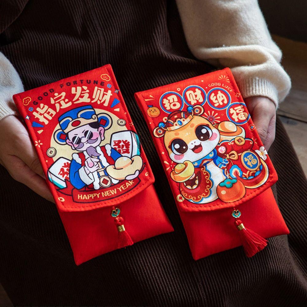 Китайский Новый год 2025 Красный конверт Праздник Весны Счастливые красные конверты Тканевый красный конверт Новый год