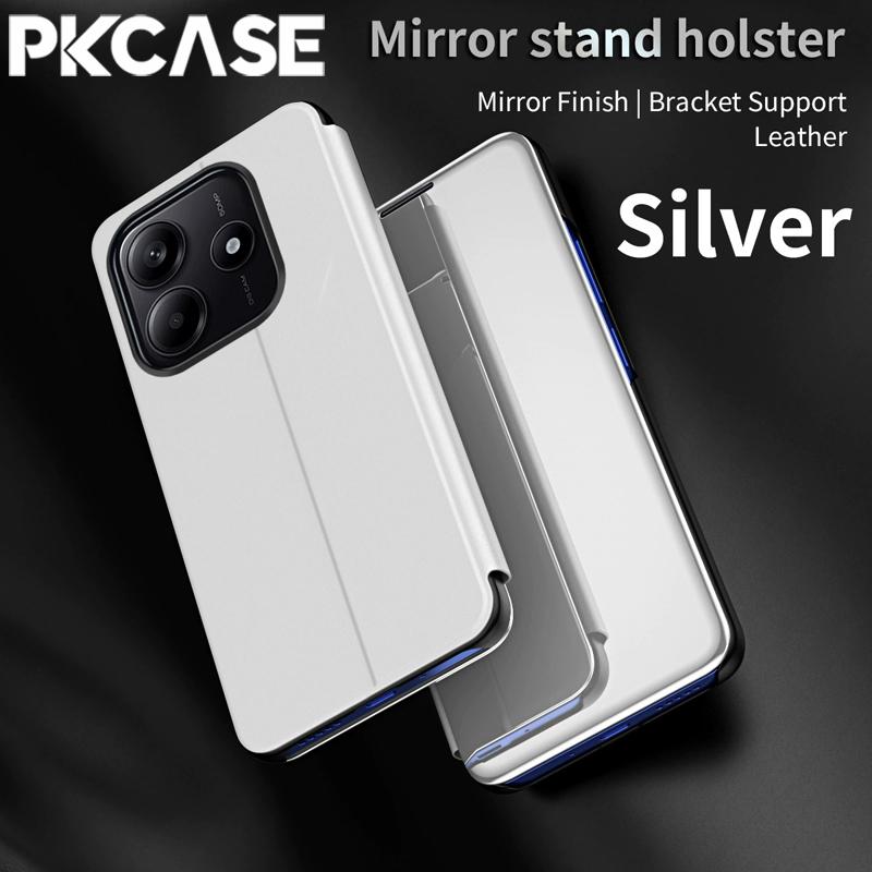 PKCASE Смарт-зеркало Чехол-книжка для телефона для Xiaomi 15T 14T 13T 13 Lite 14 Pro Ударопрочный Кожаный Держатель Задняя крышка