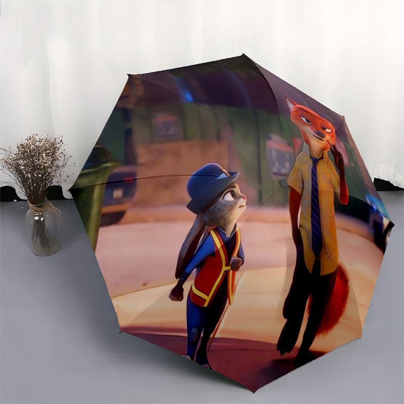 Zootopia Movie Characters Automatic Open/CloseUmbrella-CuteUmbrella with Cute Design, Portable 3-Fold Compact Umbrella for Men & Women, Vale