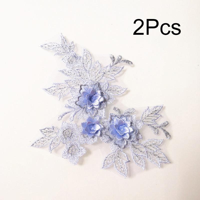 2Pcs Sewing Motif Fabric Craft Hollowed Out Dress Decoration Flower Embroidered Trim Wedding Bridal Lace Applique DIY Patches