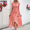 Women's Fashion Summer Spring Flower Pattern Print Short Sleeve V-Neck Casual Dresses