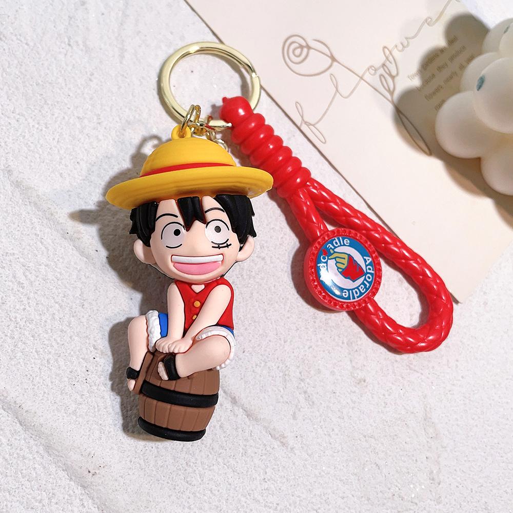 Плетеная ремешок-браслет на запястье One Piece 3D силиконовый брелок Аниме Луффи Зоро Эйс Ло Чоппер Сабо Брелок-подвеска для сумки Набор брелков
