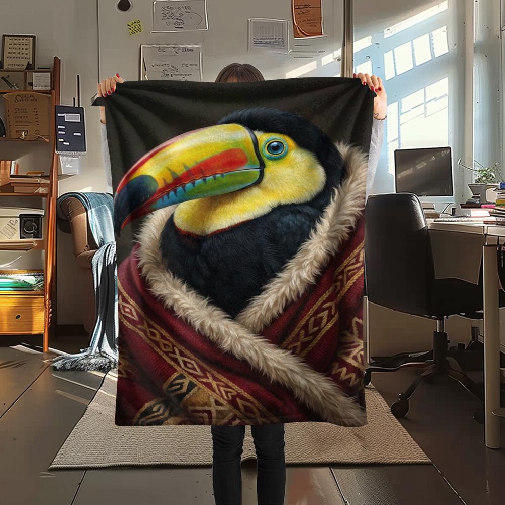 1PC Seasonal Toucan Art Print FlAannel Blanket, High quality Comfortable for All Seasons, Home Decor, Warmth and Comfort