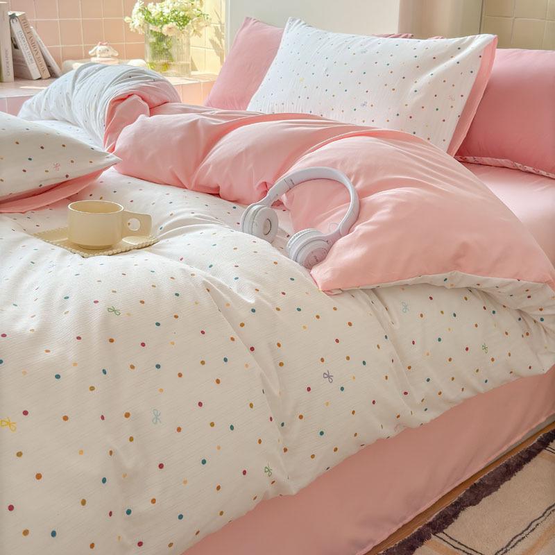 Class A Double Layer Gauze Floral Jacquard Bamboo Cotton Bedding Set - Fresh Design for Student Dormitory