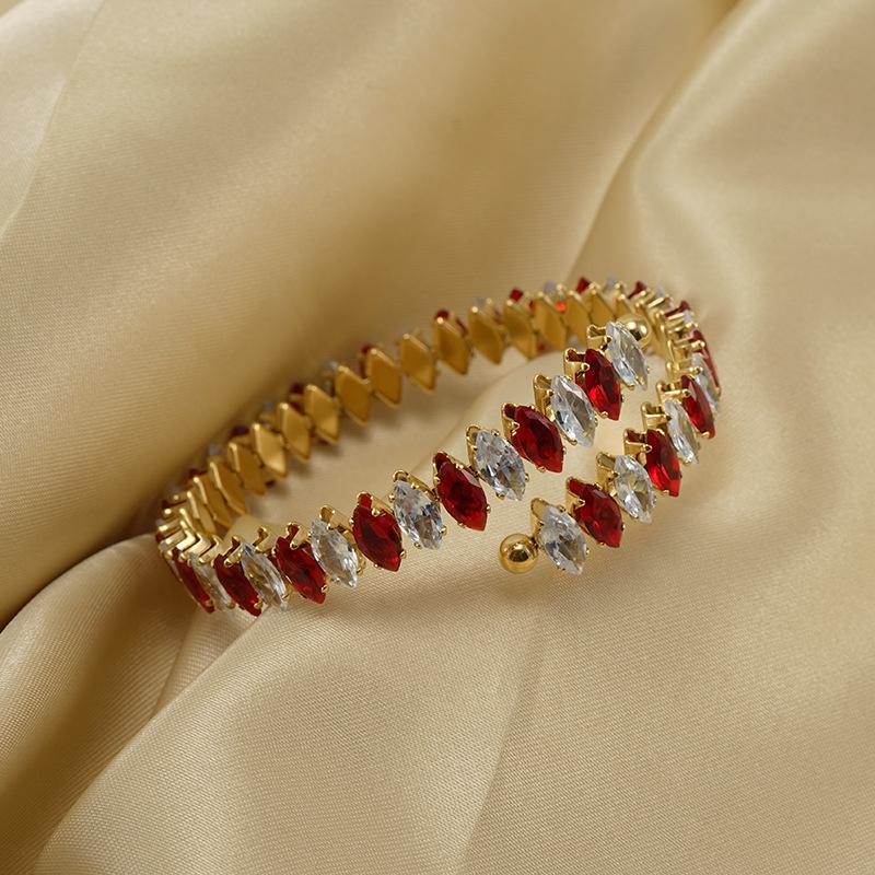 Европейский и американский браслет из нержавеющей стали с 18-каратным золотым покрытием, регулируемый, с геометрическим дизайном, с цирконом для женщин