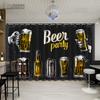 Custom Hand-painted Beer Cheers Food Wine Curtains Bedroom Kitchen Curtains BBQ Restaurant Vintage Industrial Style Bar Curtains