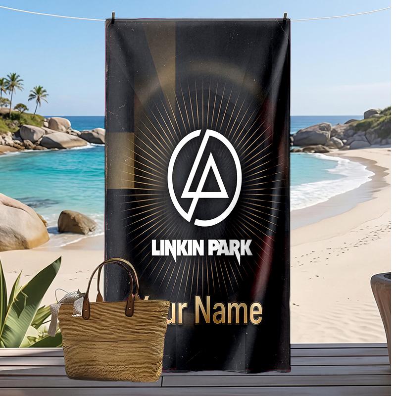 Linkin Park Custom Beach Towel, Print Your Name Text Lightweight Absorbent Towel for Swimming Travel