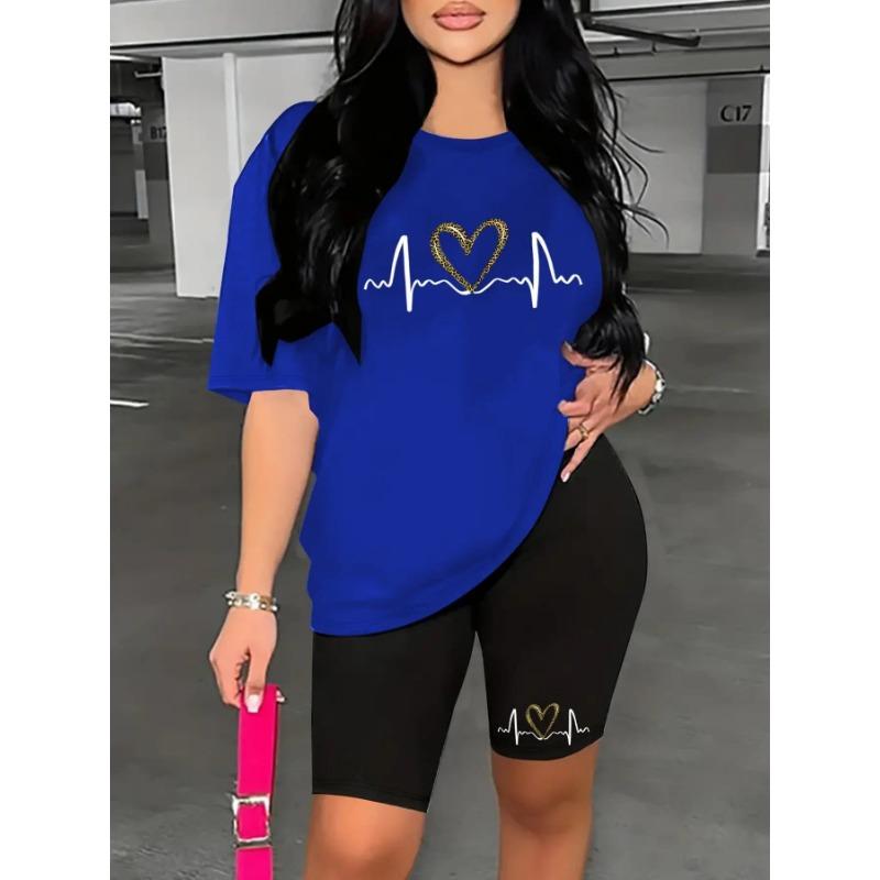 Summer Slim Bodycon Two Piece Outfit Ladies Short Sleeve Crop T-shirt High Waist Tight Shorts
