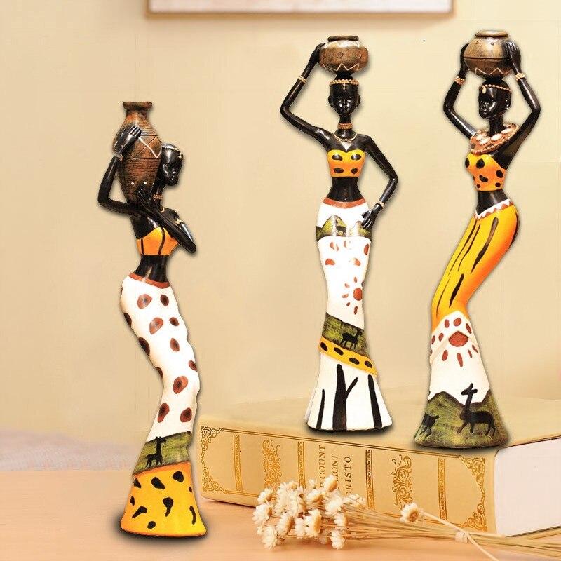 3Pcs/Set Resin African Girls Crafts Living Room Figurines Home Decoration Office Desktop Africa Women Ornaments