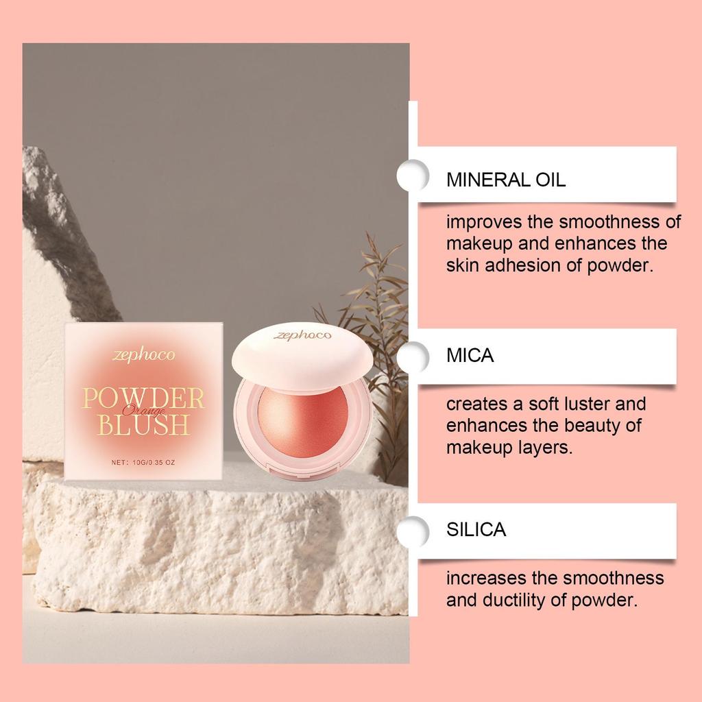 Zephoco Orange Silky Moisturizing Blush - Portable, Fine Powder with Excellent Color Payoff for Daily Use