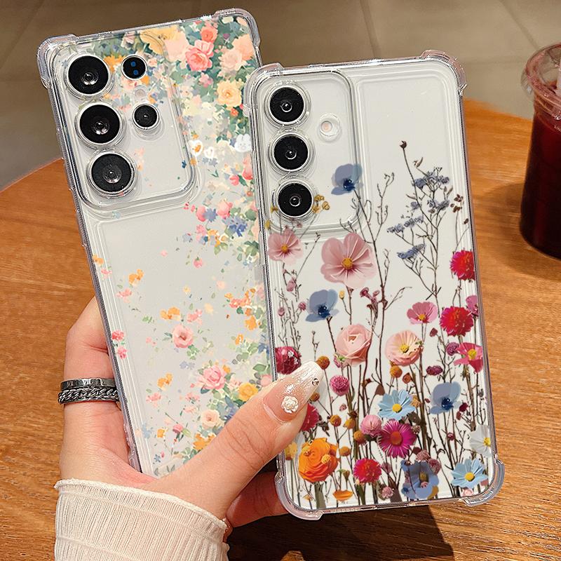 Чехол для телефона с узором из разноцветных цветов для Samsung Galaxy S26 S25 S24 S23 Ultra S22 Plus S21 S24 S25 FE Прозрачный Ударопрочный Мягкий Чехол