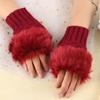Warm Sheep Wool Knitted Faux Rabbit Fur Couples Fingerless Mittens Wrist Gloves Exposed Finger