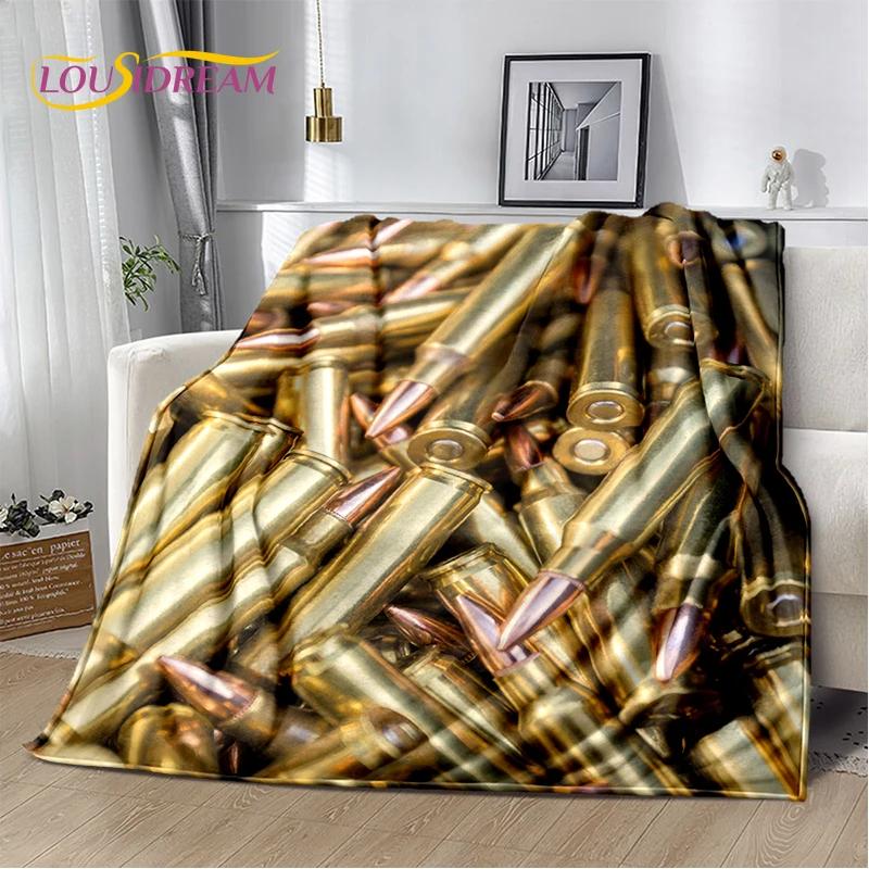 2025 New Retro Guns Pistol Ammunition Bullet Cartridge AK M4 Soft Flannel Blankets,Throw Blanket for Picnic Beds Sofa Bedroom