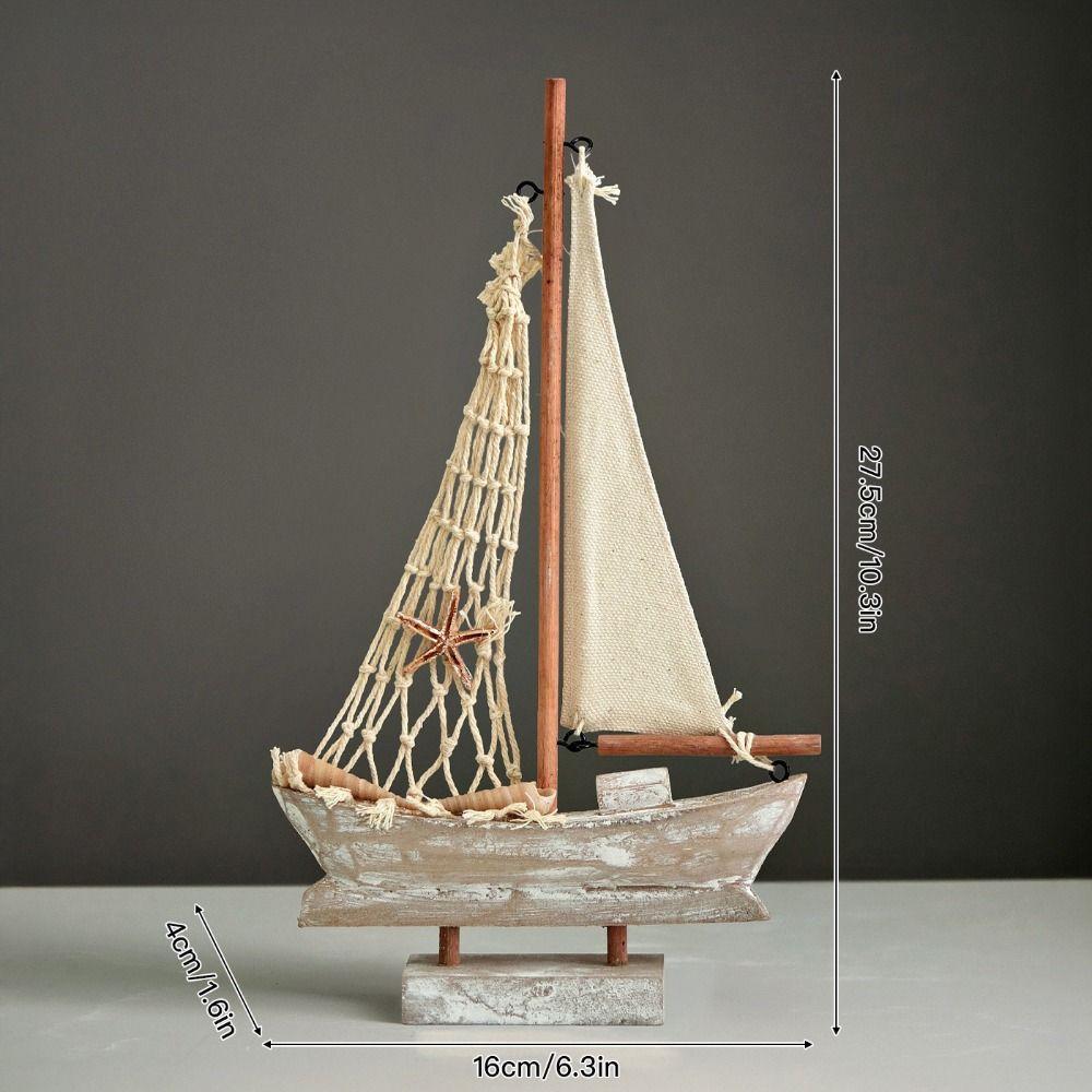 Wood Mini Sailboat Model Mediterranean Style Tabletop Boat Model  Table Decor