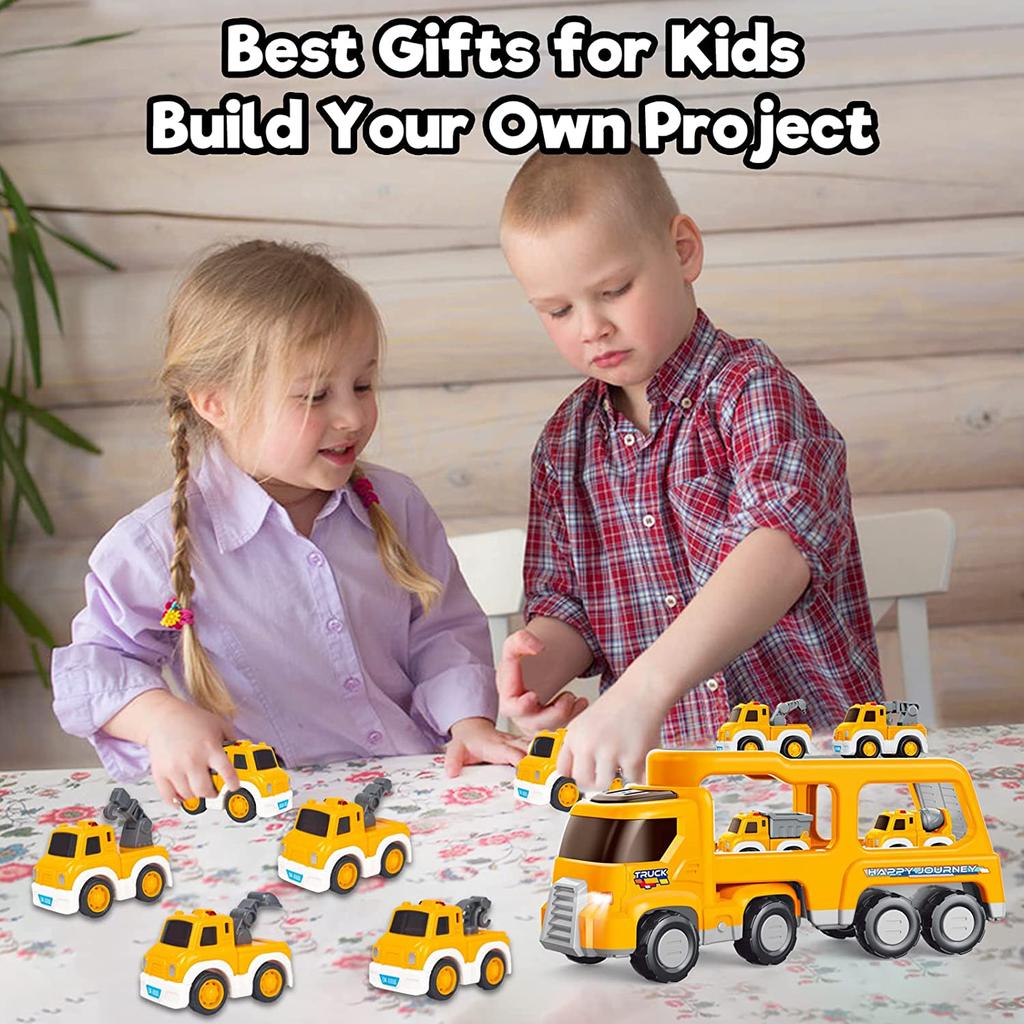 Toys Truck, Baby Toys Car Set with Play Mat/Storage Bag, 7 In 1 Construction Big Carrier Vehicle for Age 1-2 Boys Birthday Gifts for Kids Age 2-4